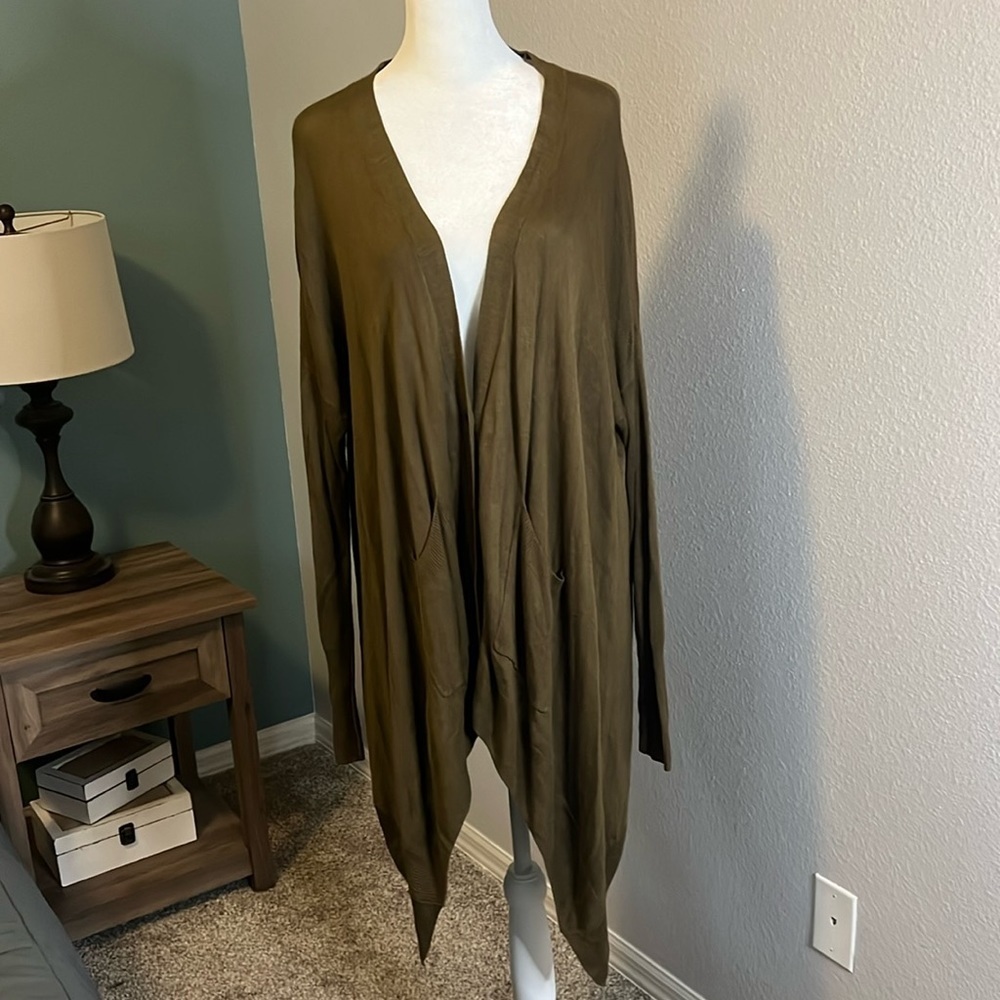 Silence + Noise Open Front Cardigan Olive/Brown Size Small